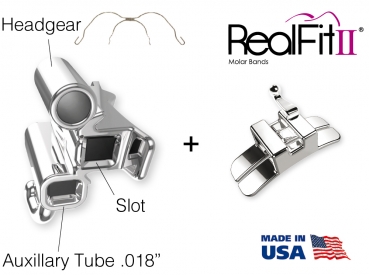 RealFit™ II snap - Kit introductoriu Maxilar, tubusoare triple+ clema palatinala (dinti 17,16,26,27) Roth .018"